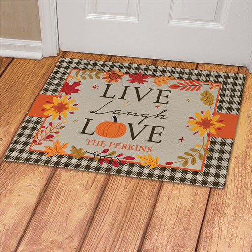 Live Laugh Love Pumpkin Personalized Doormat - Custom Fall Welcome Mat - Way Up Gifts