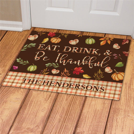 Eat Drink and Be Thankful Personalized Doormat - Custom Thanksgiving Mat - Way Up Gifts
