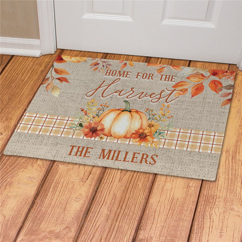 Home for the Harvest Watercolor Pumpkin Personalized Doormat - Custom Fall Mat - LED Gift Works