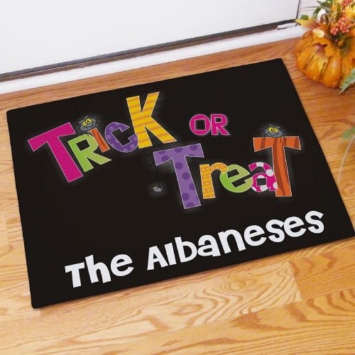 Trick or Treat Personalized Doormat - Custom Halloween Welcome Mat - LED Gift Works