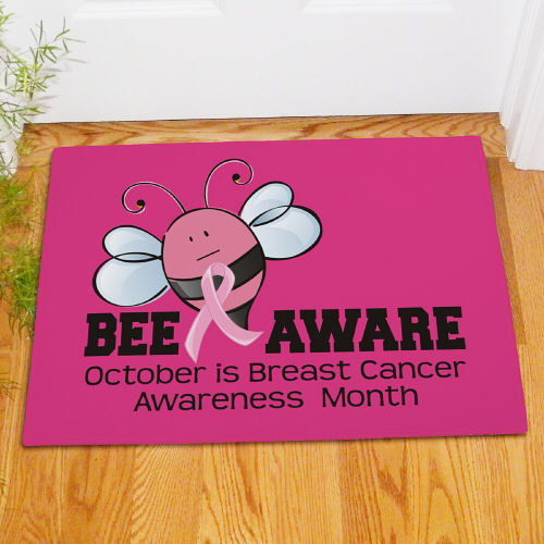 Bee Aware Breast Cancer Personalized Doormat - Custom Awareness Welcome Mat - LED Gift Works