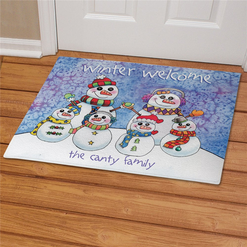 Snowman Family Personalized Doormat - Custom Winter Welcome Mat - LED Gift Works