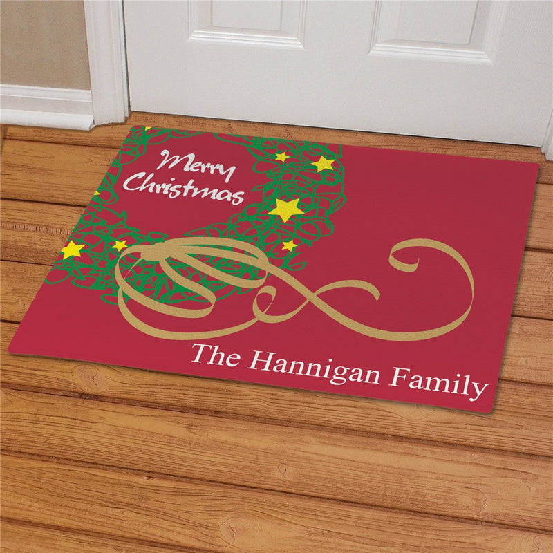 Christmas Wreath Personalized Doormat - Custom Holiday Entry Mat - LED Gift Works