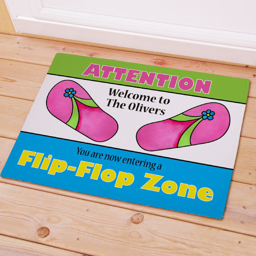 Flip Flop Zone Personalized Doormat - Custom Beach Welcome Mat - LED Gift Works