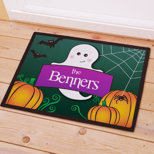 Halloween Ghost Personalized Doormat - Custom Spooky Entry Mat - Way Up Gifts