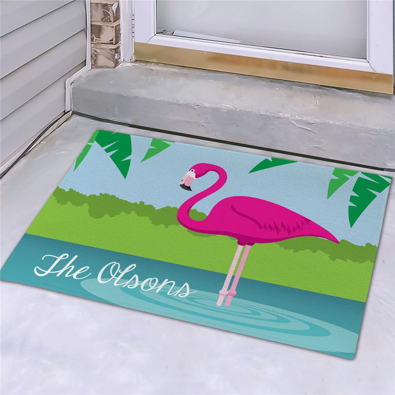 Flamingo Personalized Doormat - Custom Tropical Entry Mat - LED Gift Works