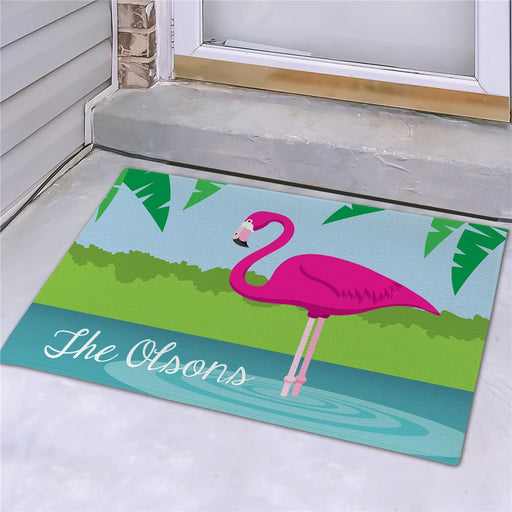 Flamingo Personalized Doormat - Custom Tropical Entry Mat - Way Up Gifts