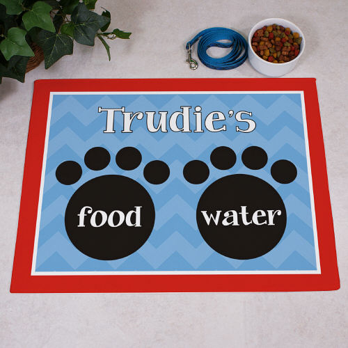 Dog Food and Water Personalized Mat - Custom Pet Feeding Rug - Way Up Gifts
