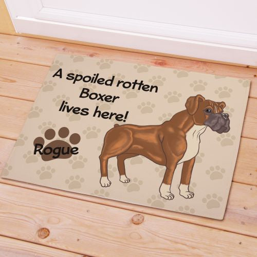 Boxer Spoiled Here Personalized Doormat - Custom Pet Welcome Mat - LED Gift Works