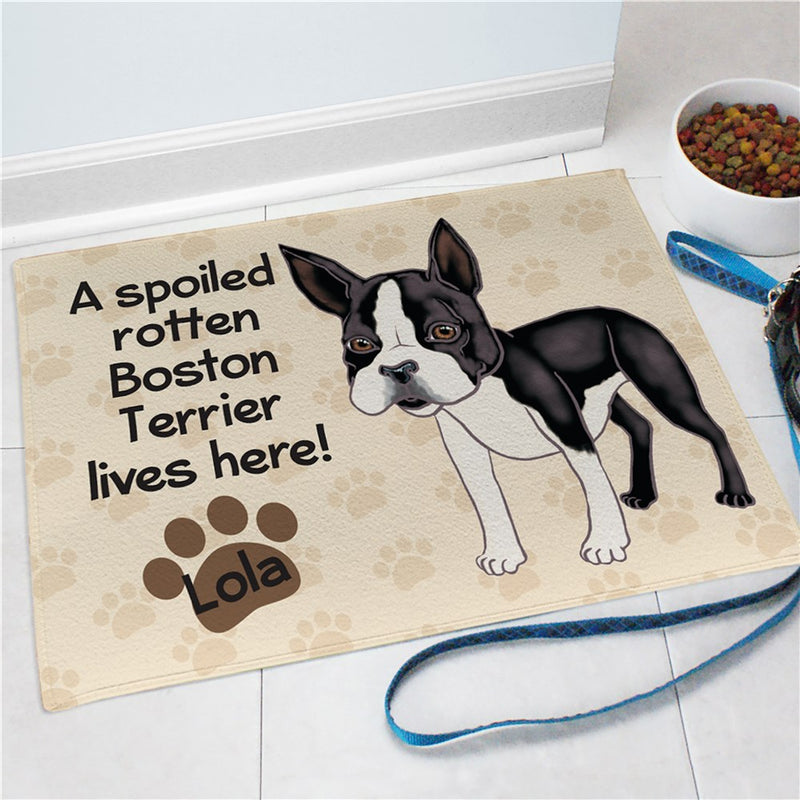 Boston Terrier Spoiled Here Personalized Doormat - Custom Dog Entry Mat - LED Gift Works