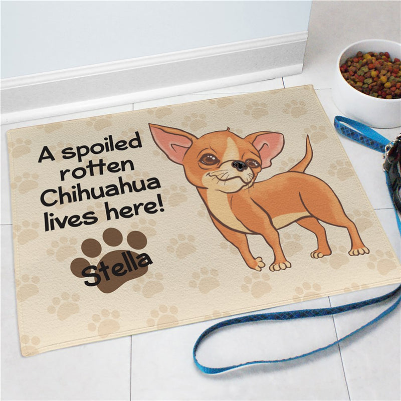 Chihuahua Spoiled Here Personalized Doormat - Custom Pet Welcome Mat - LED Gift Works