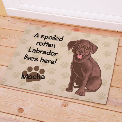 Chocolate Lab Spoiled Here Personalized Doormat - Custom Dog Entry Mat - LED Gift Works