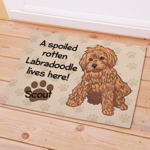 Labradoodle Spoiled Here Personalized Doormat - Custom Dog Entry Mat - LED Gift Works