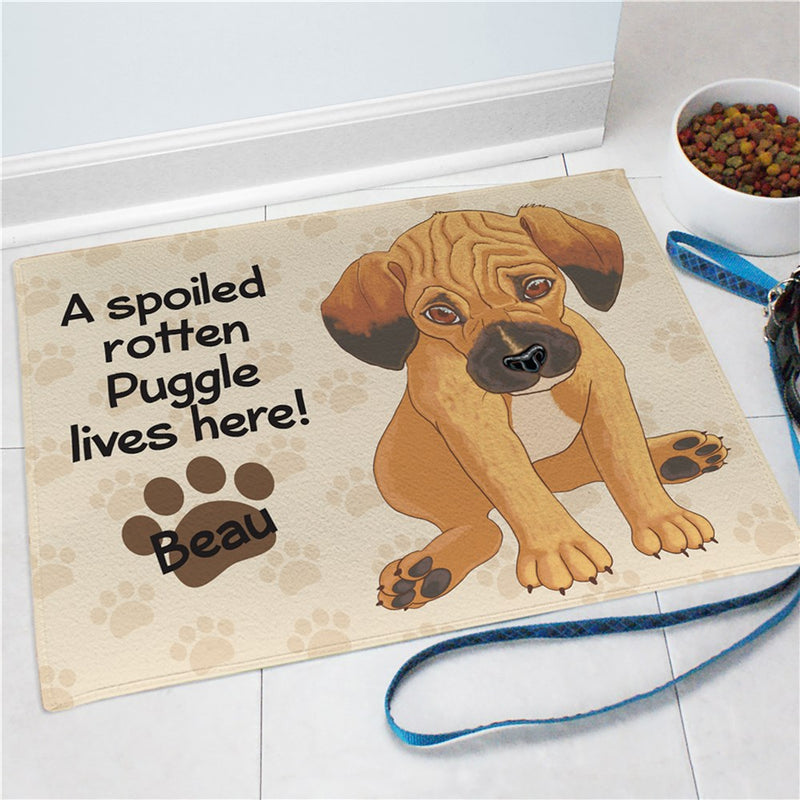 Puggle Spoiled Here Personalized Doormat - Custom Pet Welcome Mat - LED Gift Works