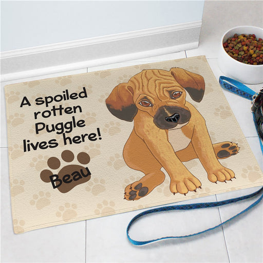 Puggle Spoiled Here Personalized Doormat - Custom Pet Welcome Mat - Way Up Gifts