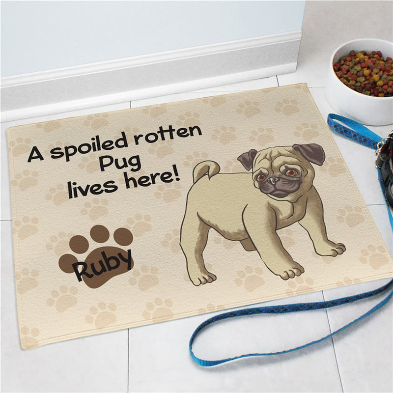 Pug Spoiled Here Personalized Doormat - Custom Dog Entry Mat - LED Gift Works