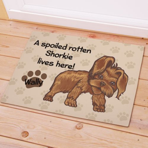 Shorkie Spoiled Here Personalized Doormat - Custom Pet Welcome Mat - LED Gift Works