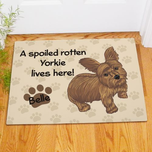 Yorkie Spoiled Here Personalized Doormat - Custom Dog Breed Welcome Mat - LED Gift Works