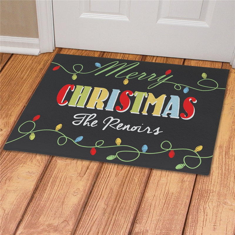 Christmas Lights Personalized Doormat - Custom Holiday Welcome Mat - LED Gift Works