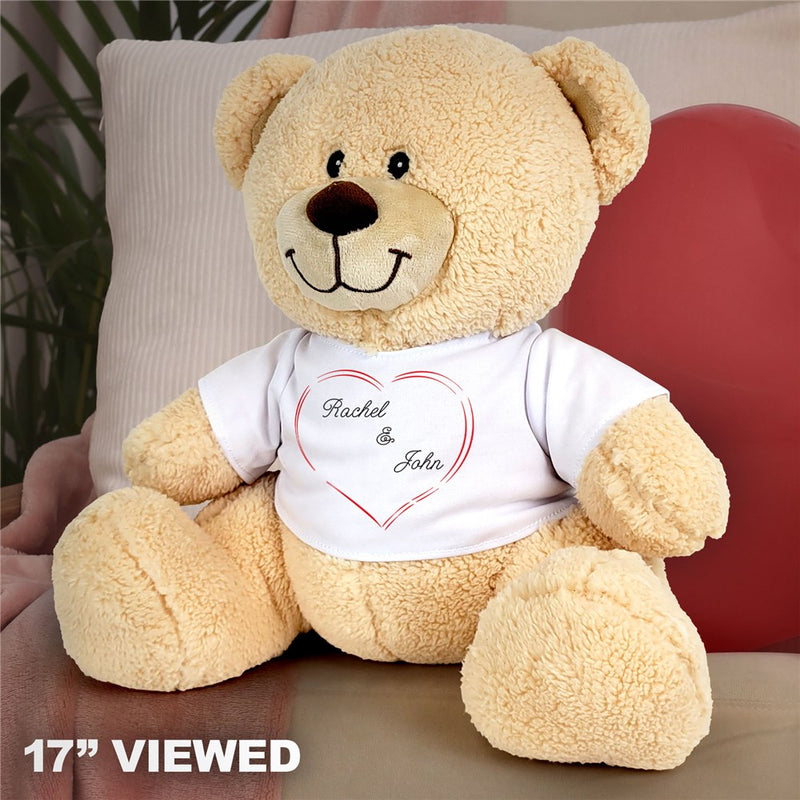 Couple's Heart Teddy Bear - Personalized with Names on T-Shirt - Romantic Gift Idea - LED Gift Works