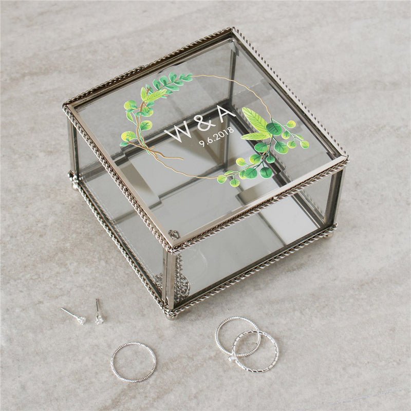 Personalized Wreath Design Glass Jewelry Box - Custom Name Box - LED Gift Works