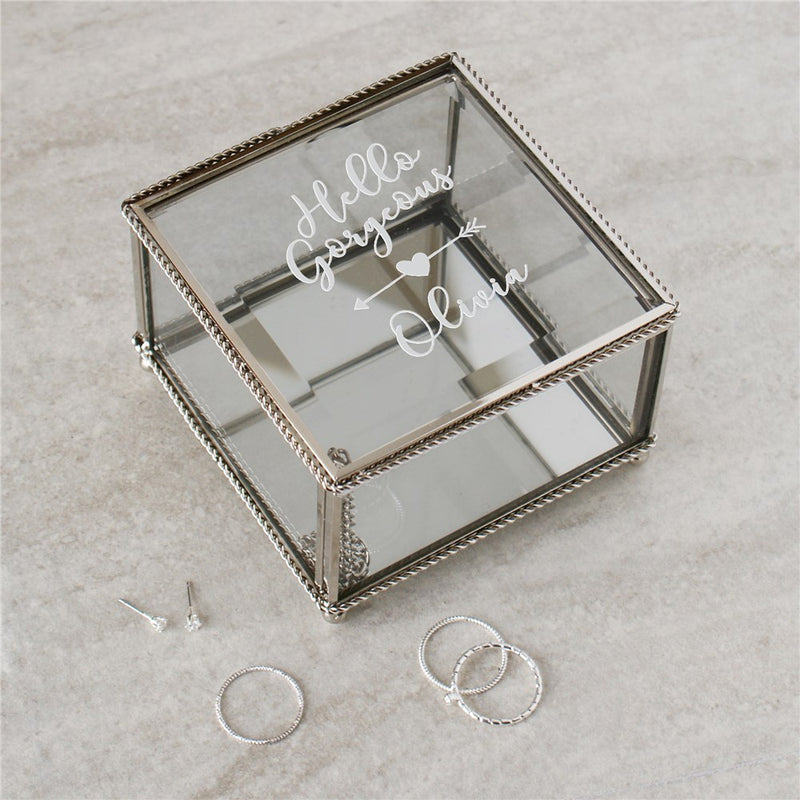 Personalized Hello Gorgeous Jewelry Box - Custom Glass Box for Her - LED Gift Works
