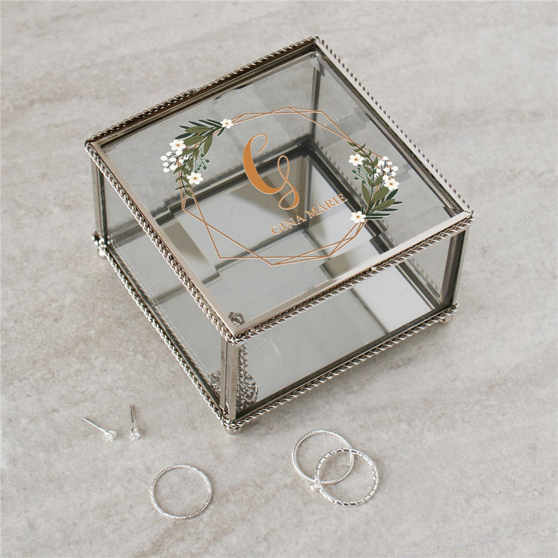 Personalized Initial Glass Jewelry Box - Custom Name Jewelry Box - LED Gift Works