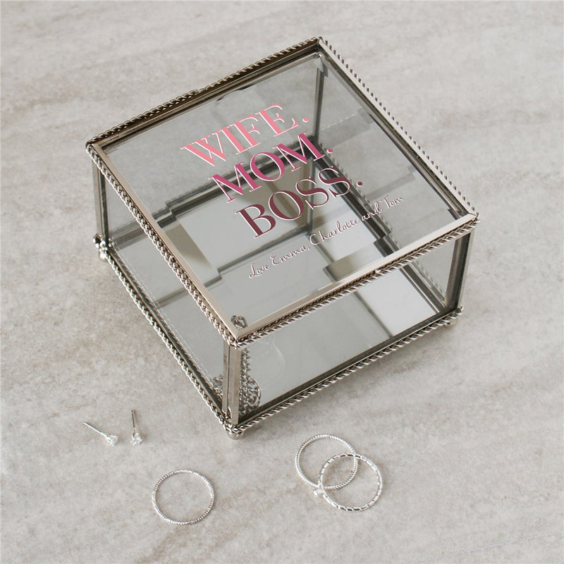 Personalized Wife Mom Boss Jewelry Box - Custom Gift for Her - LED Gift Works
