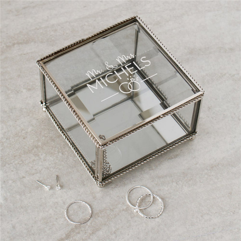 Personalized Mr. and Mrs. Glass Jewelry Box - Wedding Gift Box - LED Gift Works