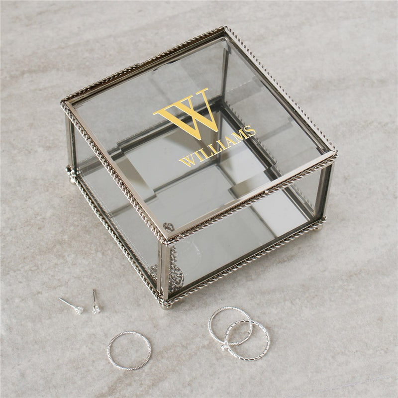 Personalized Last Initial Glass Jewelry Box - Custom Initial Box - LED Gift Works