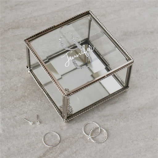 Personalized Silver Glitter Initial with Script Name Jewelry Box - Way Up Gifts