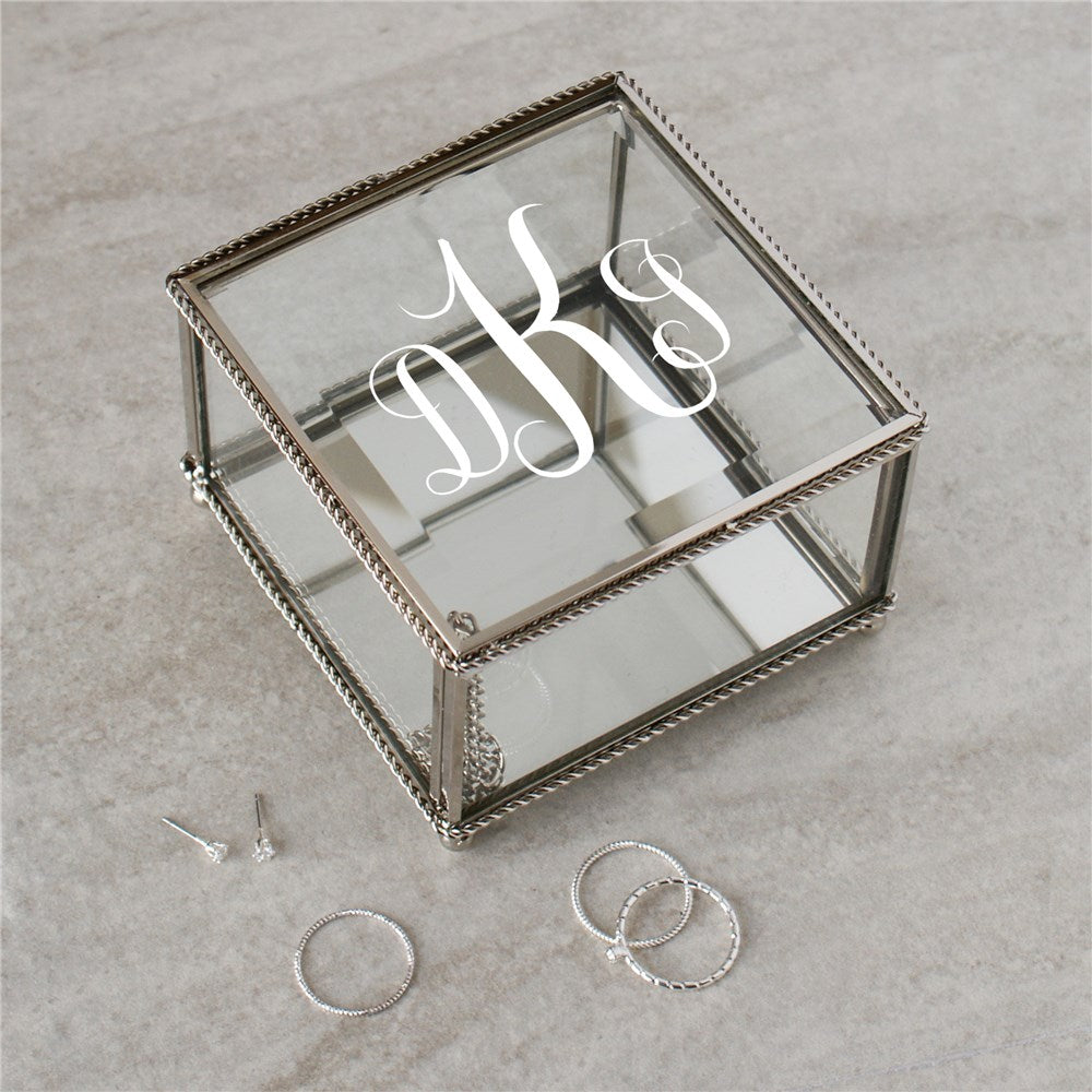 Personalized Script Monogram Glass Jewelry Box - Custom Initial Box ...