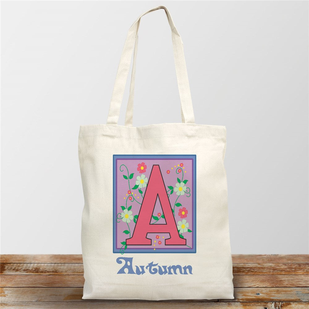Large Monogrammed Initial Canvas Tote Bag - Personalized Gift - Way Up Gifts