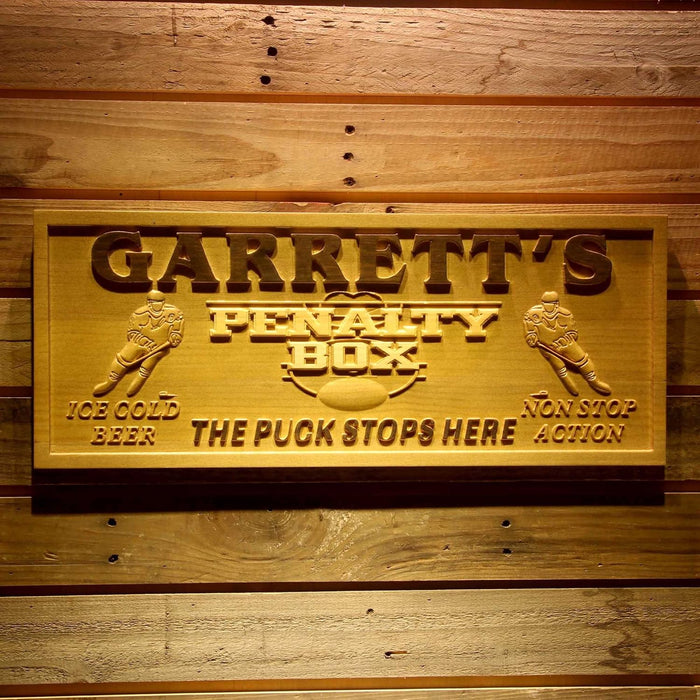 Personalized Hockey Man Cave Penalty Box Custom Wood Sign 3D Engraved Wall Plaque - Way Up Gifts
