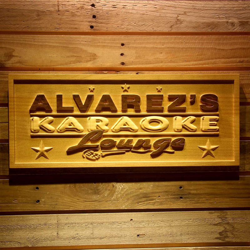 Personalized Karaoke Lounge Custom Wood Sign 3D Engraved Wall Plaque - LED Gift Works