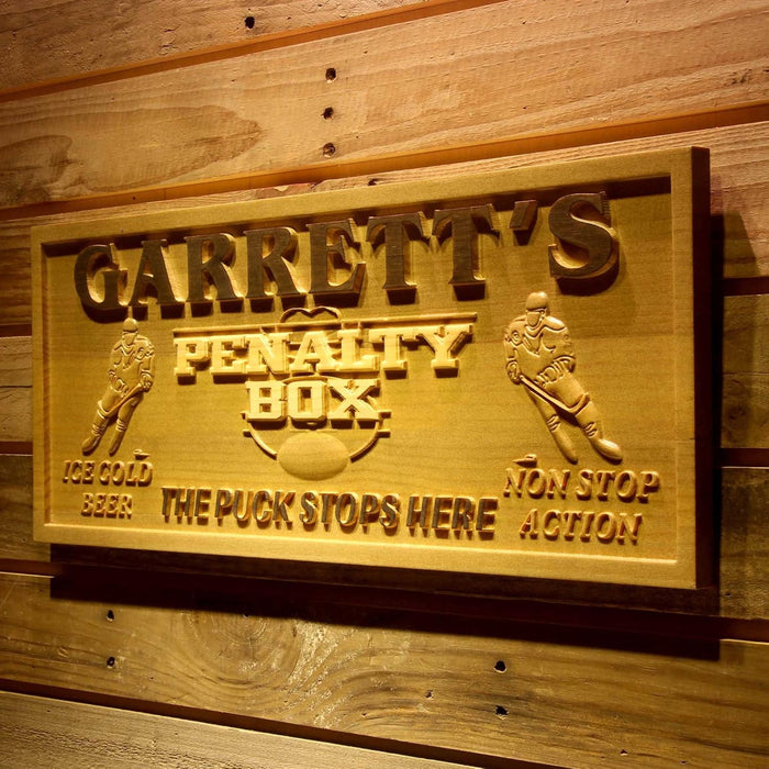 Personalized Hockey Man Cave Penalty Box Custom Wood Sign 3D Engraved Wall Plaque - Way Up Gifts