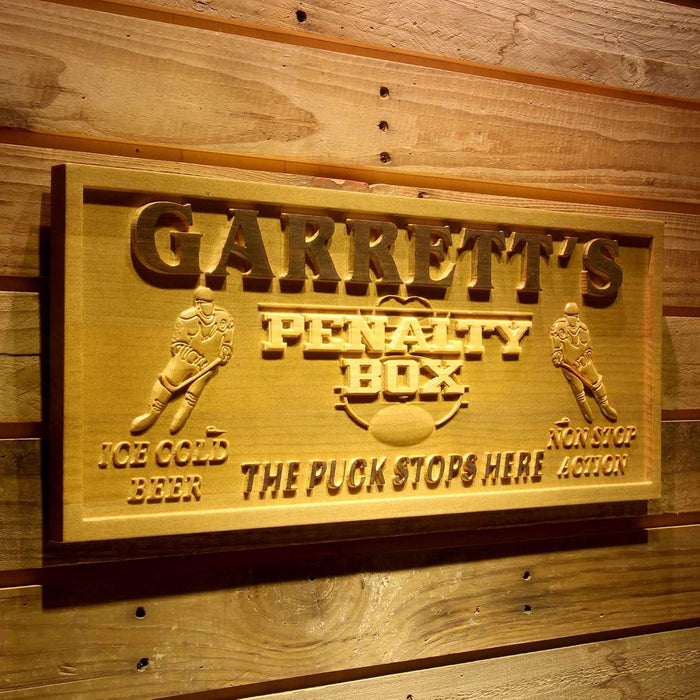 Personalized Hockey Man Cave Penalty Box Custom Wood Sign 3D Engraved Wall Plaque - Way Up Gifts