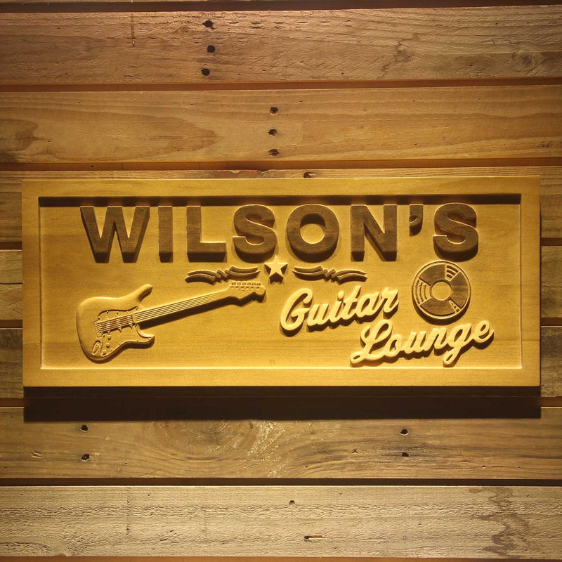 Personalized Guitar Lounge Custom Wood Sign 3D Engraved Wall Plaque - LED Gift Works