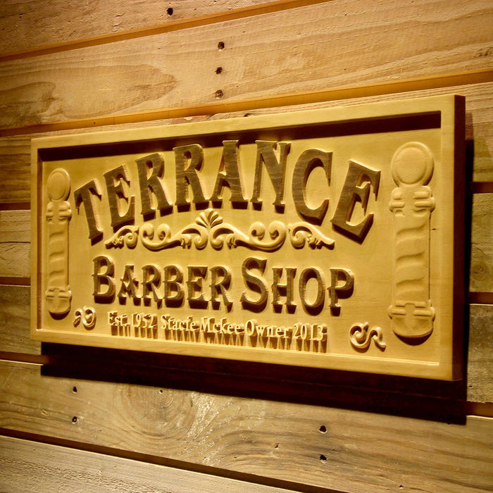 Personalized Barber Shop Custom Wood Sign 3D Engraved Wall Plaque - Way Up Gifts