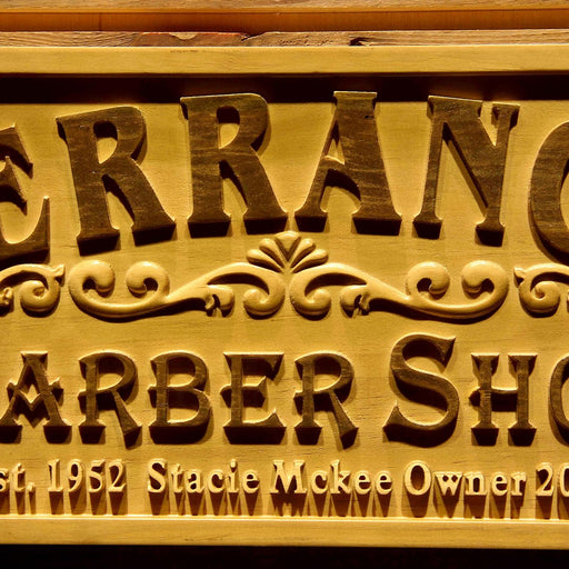 Personalized Barber Shop Custom Wood Sign 3D Engraved Wall Plaque - LED Gift Works