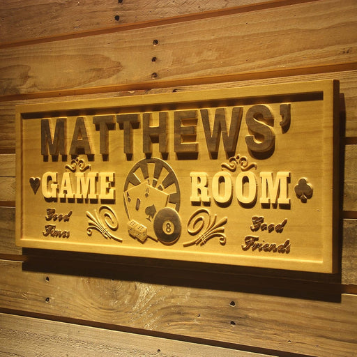 Personalized Game Room Custom Wood Sign 3D Engraved Wall Plaque - LED Gift Works