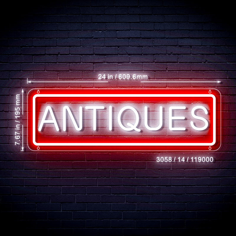 Antiques Ultra-Bright Neon-Style LED Business Window Sign with Remote - LED Gift Works