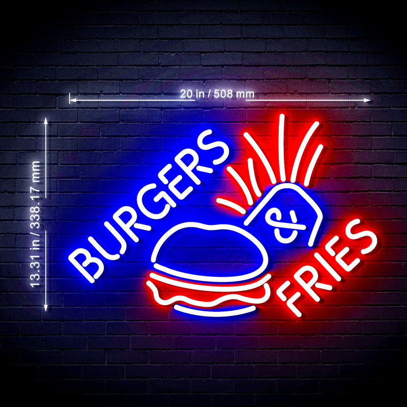 Hamburgers Burgers Fries Ultra-Bright LED Sign with Remote (Neon-Style, LED Technology) - LED Gift Works