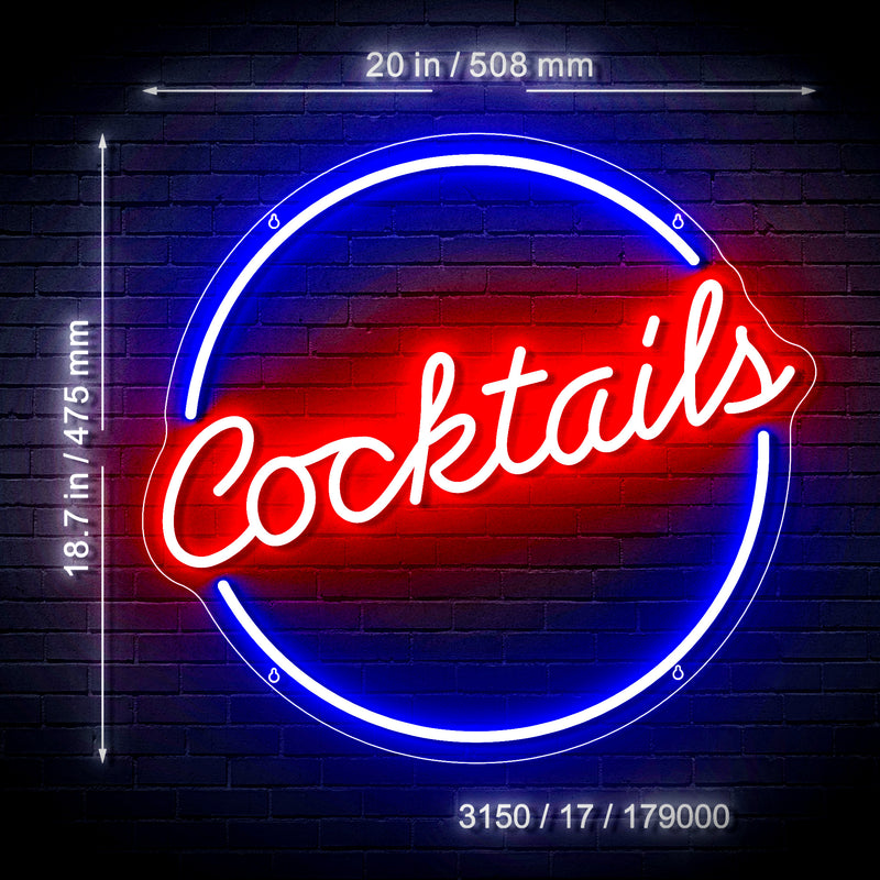 Cocktails Round Ultra-Bright Neon-Style LED Business Window Sign with Remote