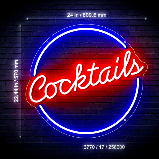 Cocktails Round Ultra-Bright Neon-Style LED Business Window Sign with Remote - LED Gift Works
