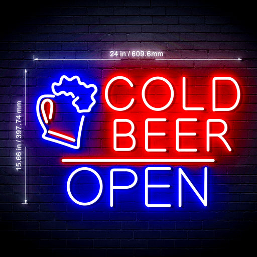 Bar Cold Beer Open Ultra-Bright LED Sign with Remote (Neon-Style, LED Technology) - LED Gift Works