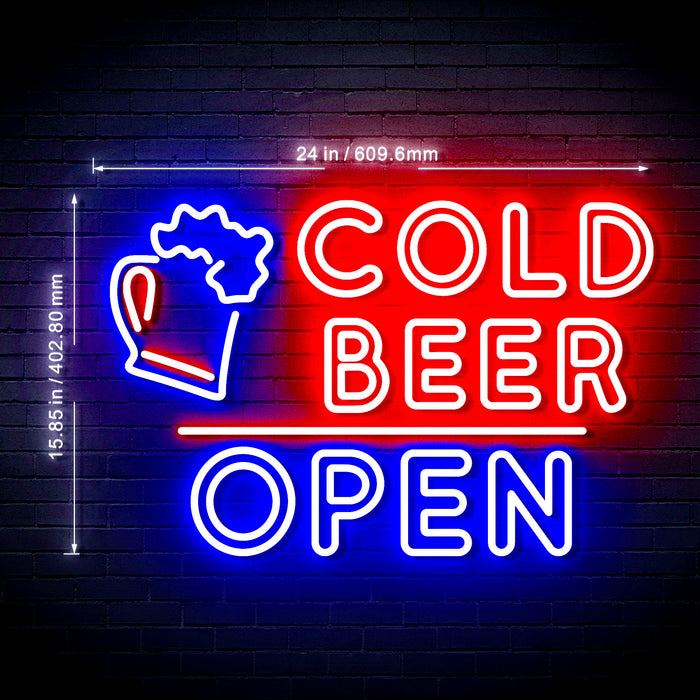 Bar Cold Beer Open Ultra-Bright LED Sign with Remote (Neon-Style, LED Technology) - Way Up Gifts