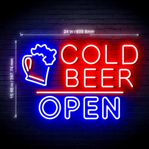 Bar Cold Beer Open Ultra-Bright LED Sign with Remote (Neon-Style, LED Technology) - Way Up Gifts