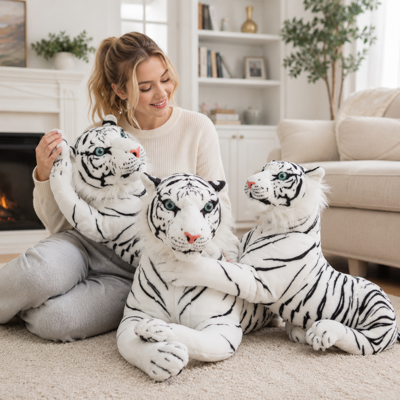 Big Stuffed Animal White Tiger Plush Toy - LED Gift Works