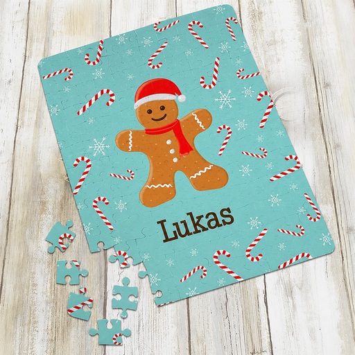 Personalized Pink or Blue Gingerbread Christmas Jigsaw Puzzle - LED Gift Works